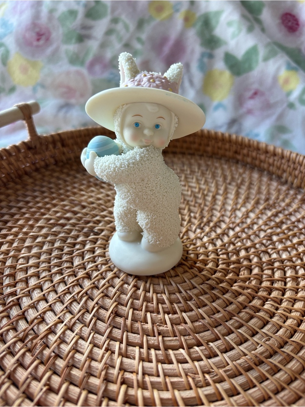 Department 56 White and Pale Blue Flocked Bunny Figurine